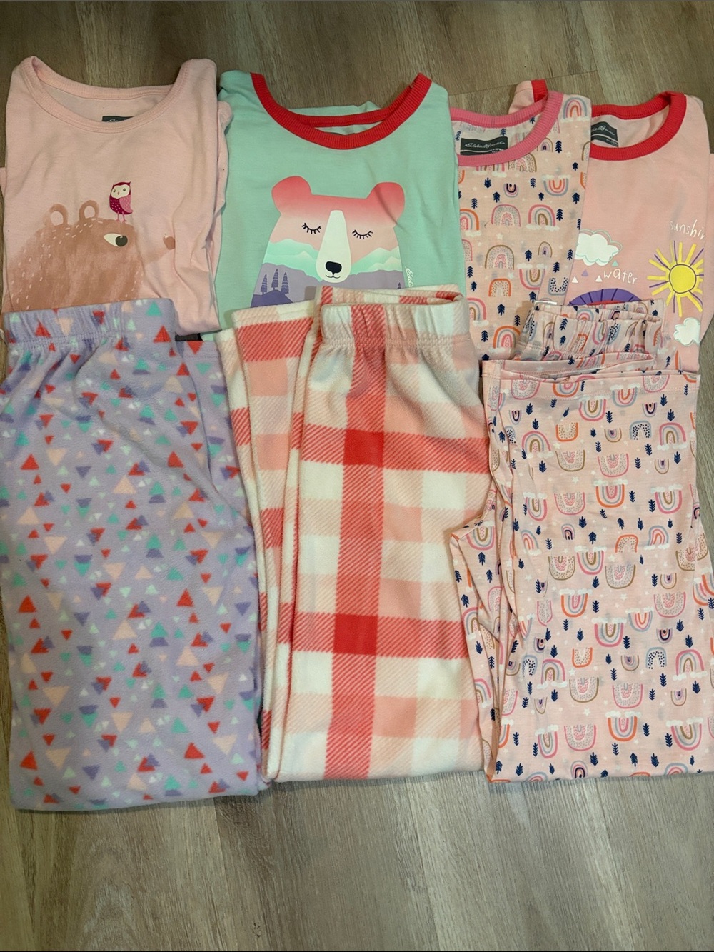 7-Pack Eddie Bauer Girls Pink, Mint & Lavender Bear Pajama Set Collection